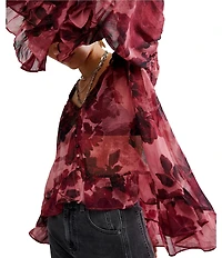 Free People Day Dreaming Floral Print V-Neck Long Sleeve Woven Top