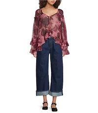 Free People Day Dreaming Floral Print V-Neck Long Sleeve Woven Top