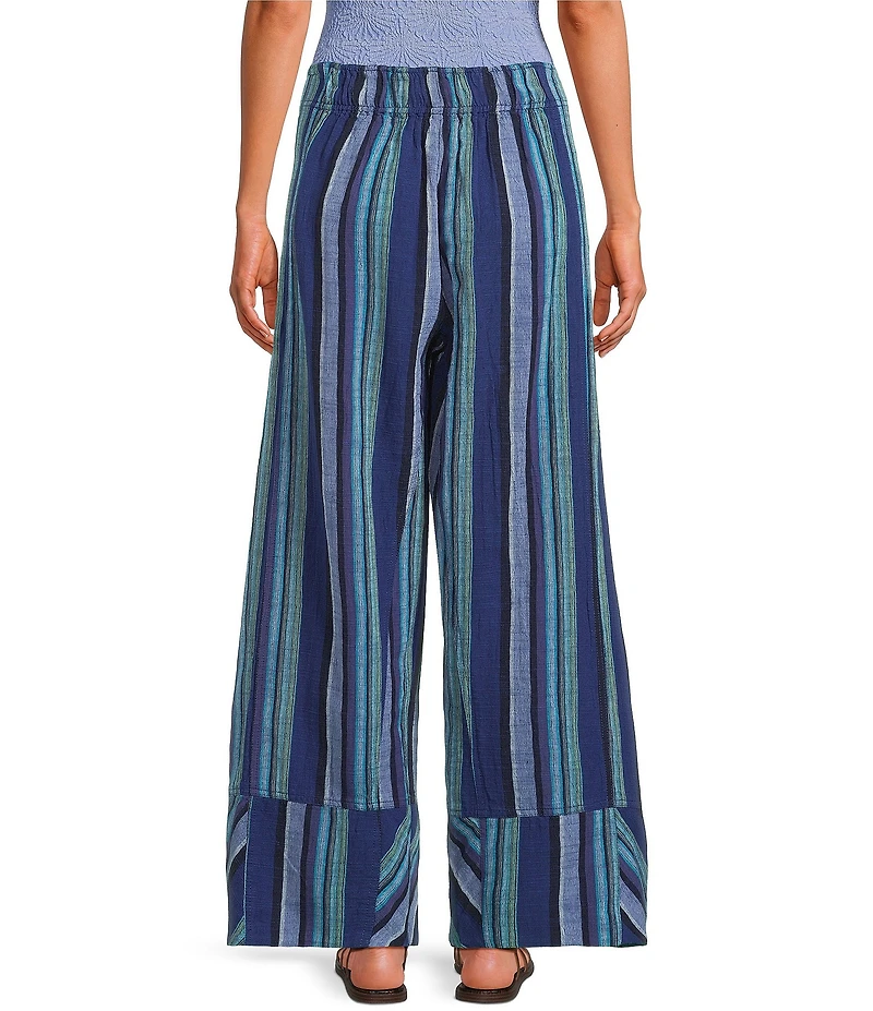 Free People Days End Linen Striped Mid Rise Pull-On Pants