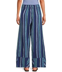 Free People Days End Linen Striped Mid Rise Pull-On Pants