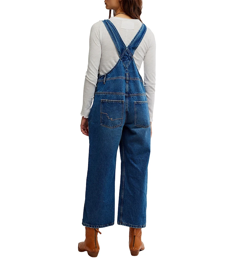 Free People Deep Trance Denim Square Neck Overalls