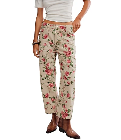 Free People Deep Trance Floral Printed Low-Rise Barrel Jeans