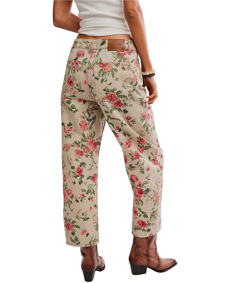 Free People Deep Trance Floral Printed Low-Rise Barrel Jeans