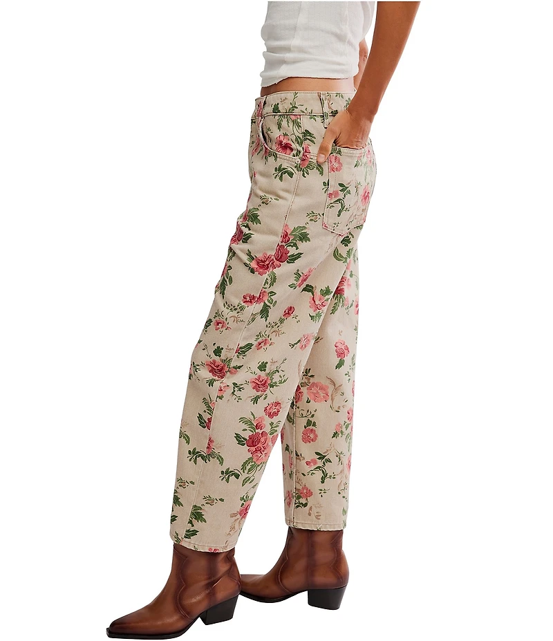 Free People Deep Trance Floral Printed Low-Rise Barrel Jeans