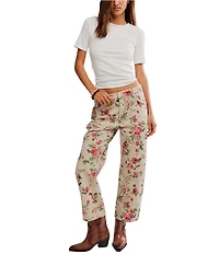 Free People Deep Trance Floral Printed Low-Rise Barrel Jeans
