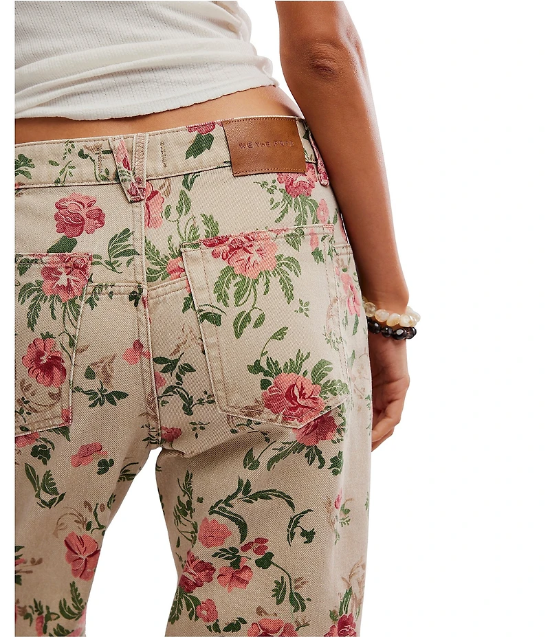 Free People Deep Trance Floral Printed Low-Rise Barrel Jeans