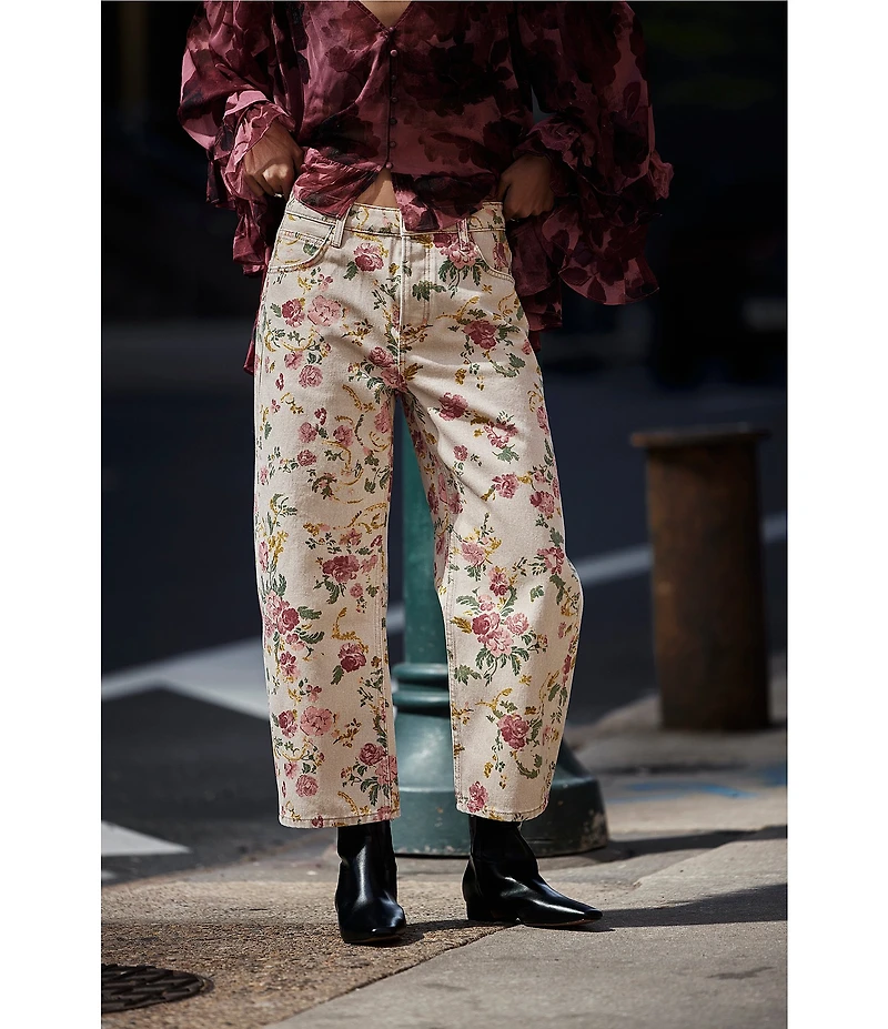 Free People Deep Trance Floral Printed Low-Rise Barrel Jeans