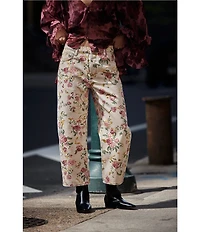 Free People Deep Trance Floral Printed Low-Rise Barrel Jeans