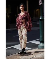 Free People Deep Trance Floral Printed Low-Rise Barrel Jeans
