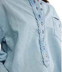 Free People Denim Dreaming Round Neck Oversized Pull-Over Shirt