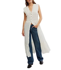 Free People Desert Dazed Ruffle V-Neck Cap Sleeve Tiered Hem Button-Front Midi Dress