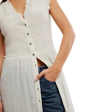 Free People Desert Dazed Ruffle V-Neck Cap Sleeve Tiered Hem Button-Front Midi Dress