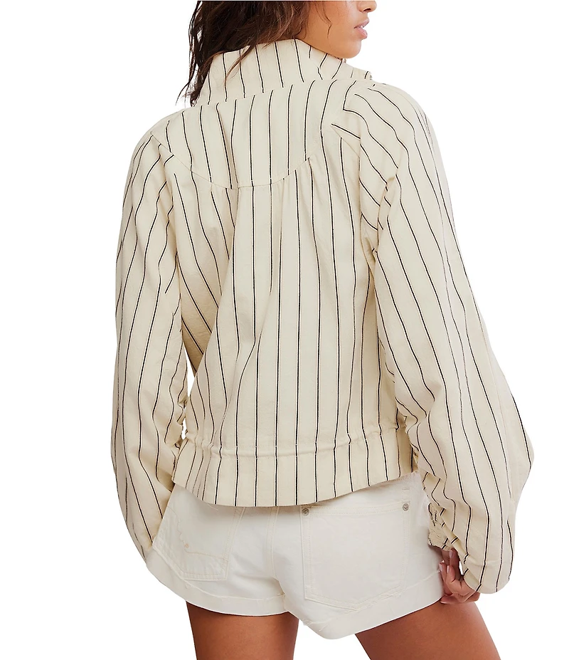 Free People Devon Balloon Striped Funnel-Neck Long Sleeve Jacket