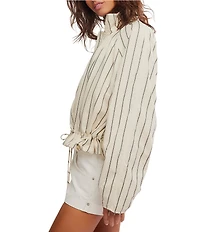 Free People Devon Balloon Striped Funnel-Neck Long Sleeve Jacket