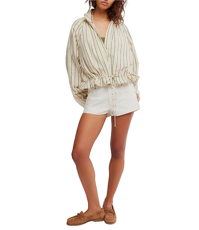 Free People Devon Balloon Striped Funnel-Neck Long Sleeve Jacket
