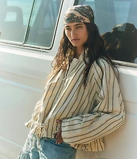 Free People Devon Balloon Striped Funnel-Neck Long Sleeve Jacket