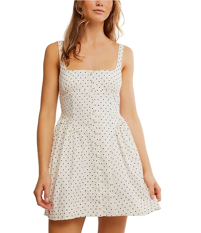 Free People Dotted Print Astrid Square Neck Sleeveless Mini Dress