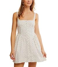 Free People Dotted Print Astrid Square Neck Sleeveless Mini Dress