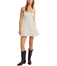 Free People Dotted Print Astrid Square Neck Sleeveless Mini Dress