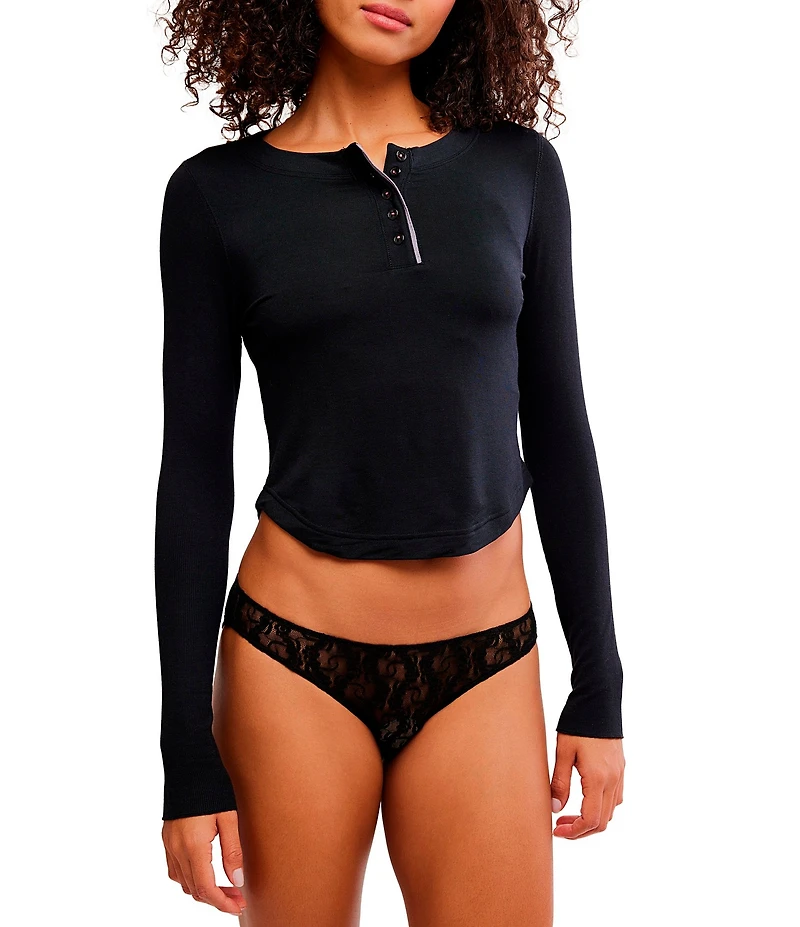 Free People Dream State Knit Long Sleeve Henley Lounge Sleep Top