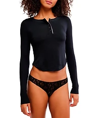 Free People Dream State Knit Long Sleeve Henley Lounge Sleep Top