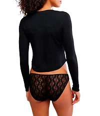 Free People Dream State Knit Long Sleeve Henley Lounge Sleep Top