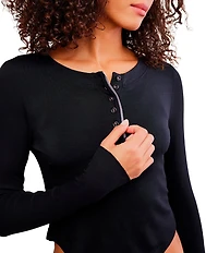 Free People Dream State Knit Long Sleeve Henley Lounge Sleep Top