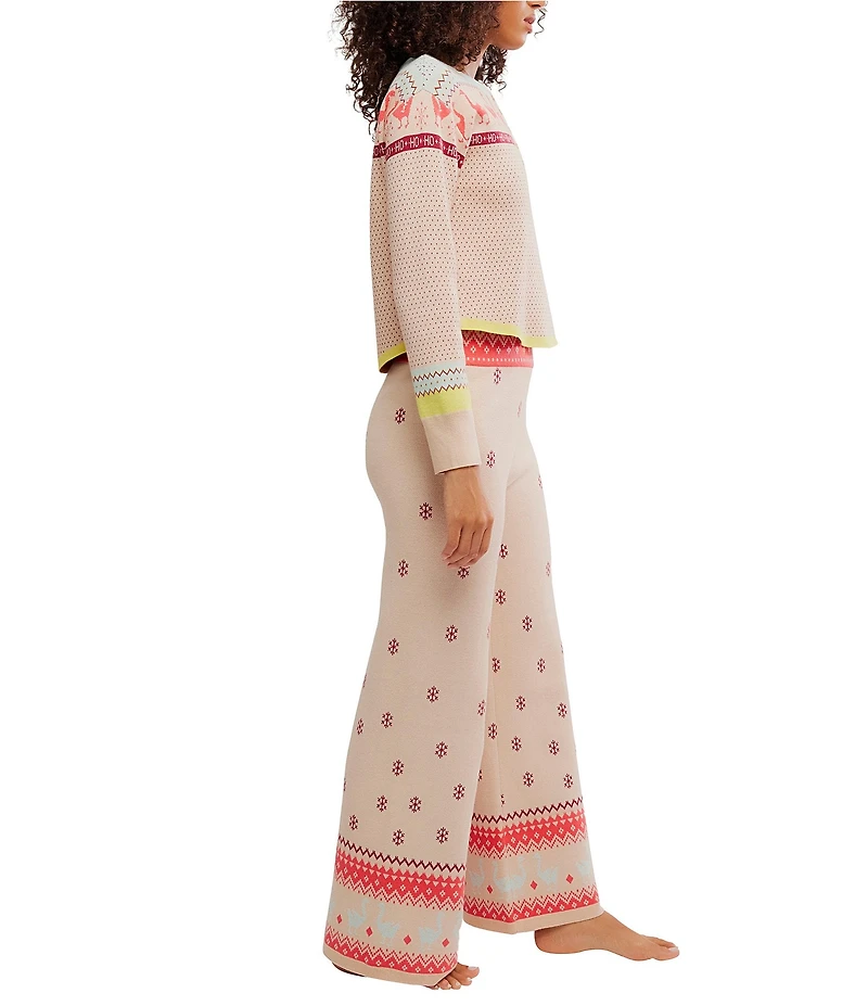 Free People Dream Whispers Long Sleeve Henley Neck Flock Tales Print Long Lounge Set