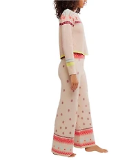 Free People Dream Whispers Long Sleeve Henley Neck Flock Tales Print Long Lounge Set