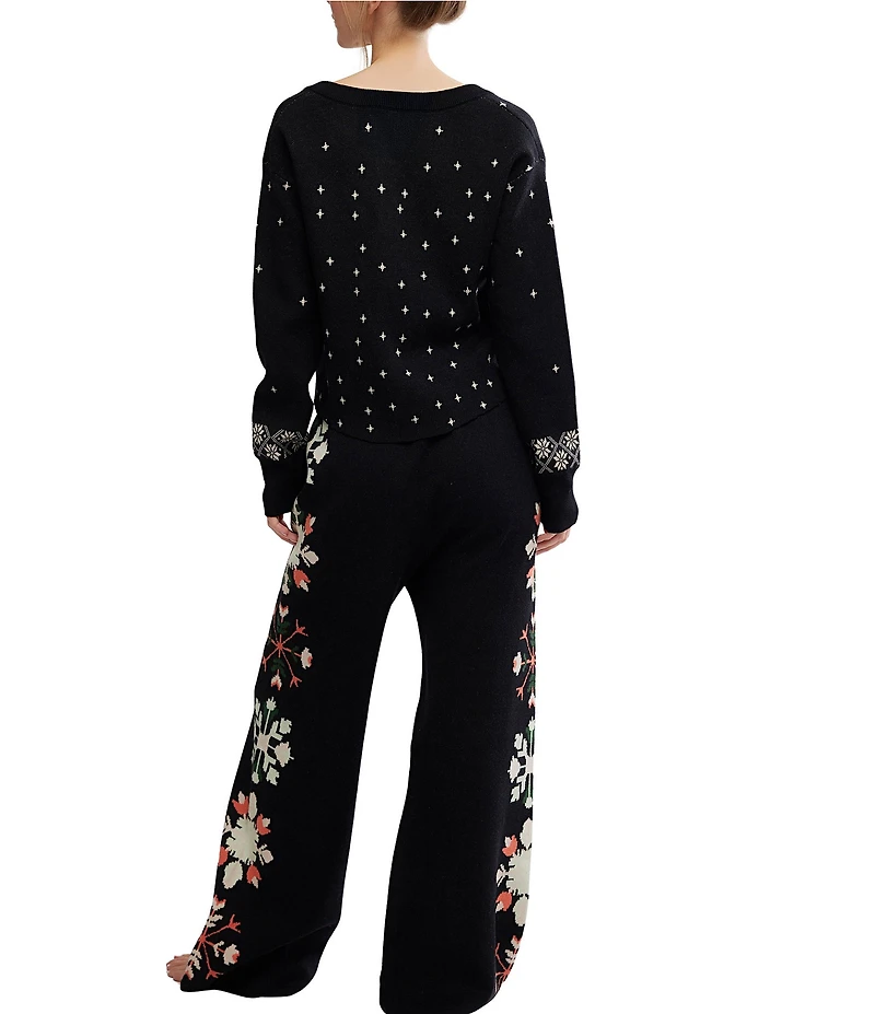 Free People Dream Whispers Tinsel Town Long Sleeve Henley Neck Long Knit Lounge Set