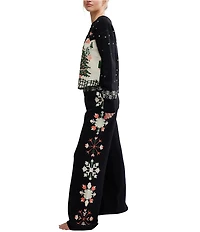 Free People Dream Whispers Tinsel Town Long Sleeve Henley Neck Long Knit Lounge Set