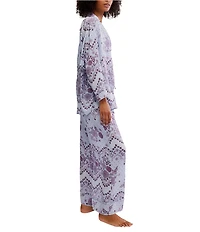 Free People Dreamy Days Bandana Print Satin Notch Collar Long Sleeve Wide Leg Oversized Pajama Set