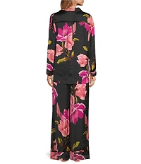 Free People Dreamy Days Floral Print Satin Notch Collar Long Sleeve Wide Leg Oversized Pajama Set