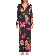 Free People Dreamy Days Floral Print Satin Notch Collar Long Sleeve Wide Leg Oversized Pajama Set