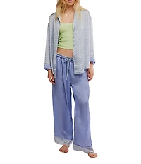 Free People Dreamy Days Heart Geo Print Satin Notch Collar Long Sleeve Wide Leg Oversized Pajama Set