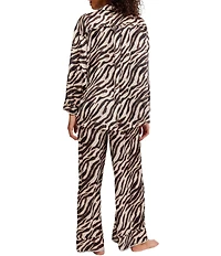 Free People Dreamy Days Zebra Print Satin Notch Collar Long Sleeve Wide Leg Oversized Pajama Set