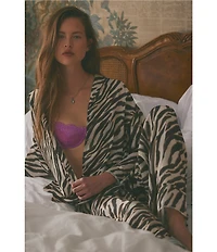 Free People Dreamy Days Zebra Print Satin Notch Collar Long Sleeve Wide Leg Oversized Pajama Set