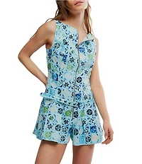 Free People Dune Dancer Printed Boat Neck Sleeveless Drop-Waist Romper