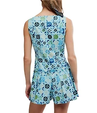 Free People Dune Dancer Printed Boat Neck Sleeveless Drop-Waist Romper