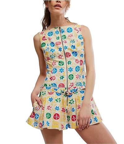 Free People Dune Dancer Printed Boat Neck Sleeveless Drop-Waist Romper