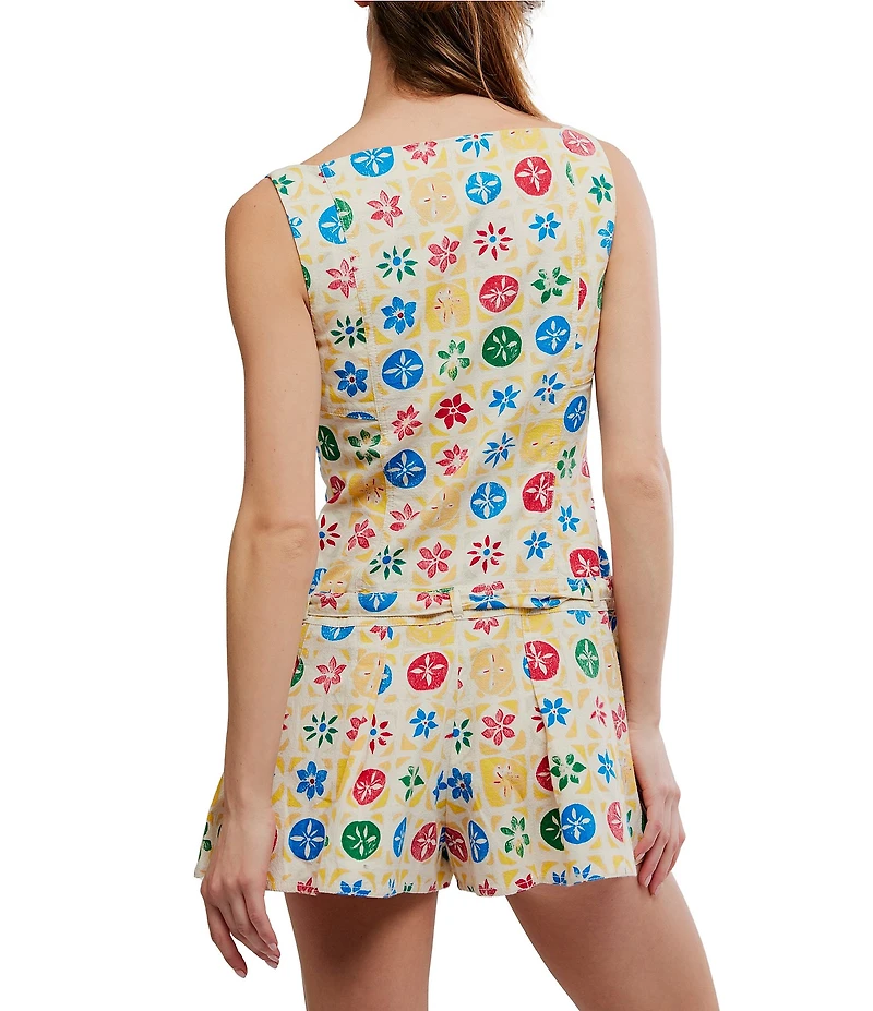 Free People Dune Dancer Printed Boat Neck Sleeveless Drop-Waist Romper