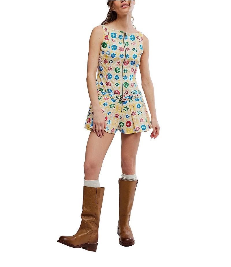 Free People Dune Dancer Printed Boat Neck Sleeveless Drop-Waist Romper