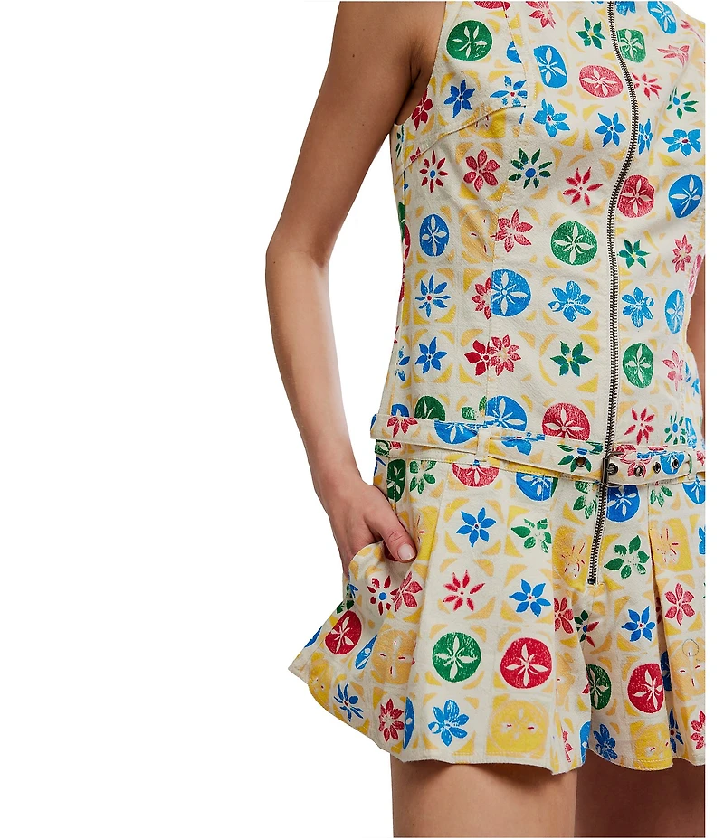 Free People Dune Dancer Printed Boat Neck Sleeveless Drop-Waist Romper