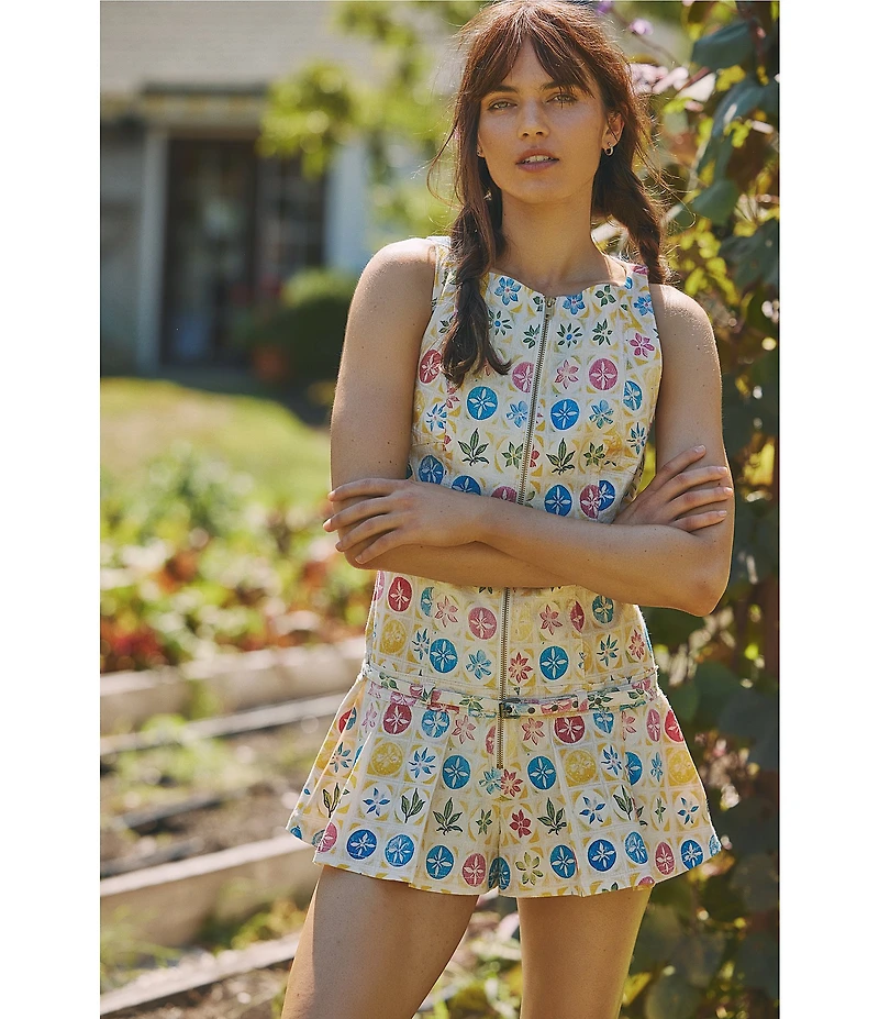 Free People Dune Dancer Printed Boat Neck Sleeveless Drop-Waist Romper