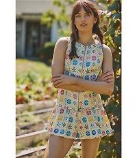 Free People Dune Dancer Printed Boat Neck Sleeveless Drop-Waist Romper