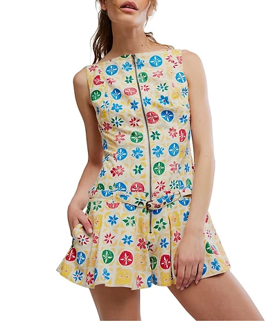 Free People Dune Dancer Printed Boat Neck Sleeveless Drop-Waist Romper