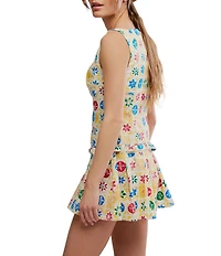 Free People Dune Dancer Printed Boat Neck Sleeveless Drop-Waist Romper