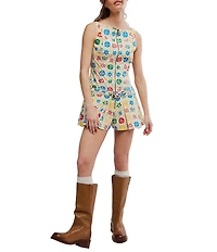 Free People Dune Dancer Printed Boat Neck Sleeveless Drop-Waist Romper