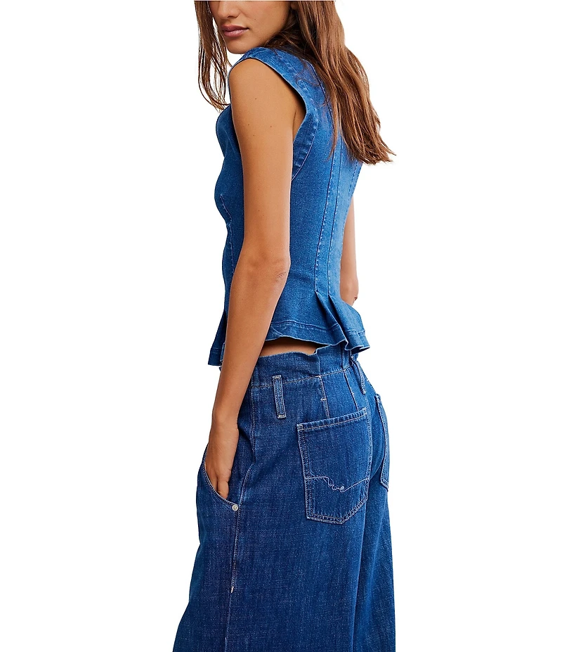 Free People Dylan V-Neck Cap Sleeve Denim Vest Top