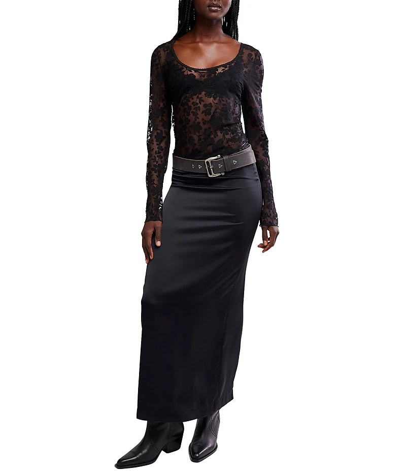 Free People Early Sunsets Floral Burnout Lace Scoop Neck Long Sleeve Layering Top